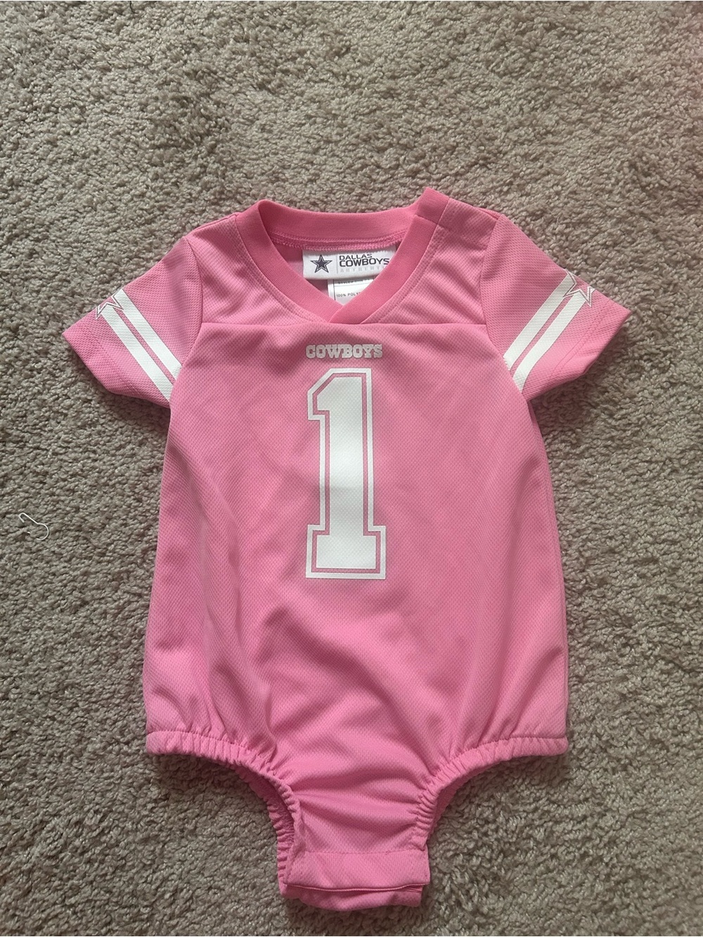 NFL Dallas Cowboys Pink 12mo Infant One-Piece with White Number